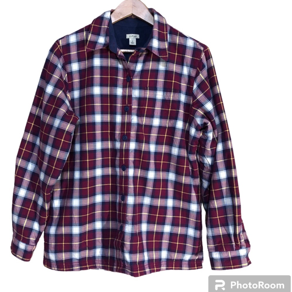 LL Bean Fleece Lined Plaid Flannel Shirt